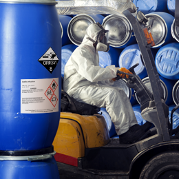 Worker in a hazardous chemical suite